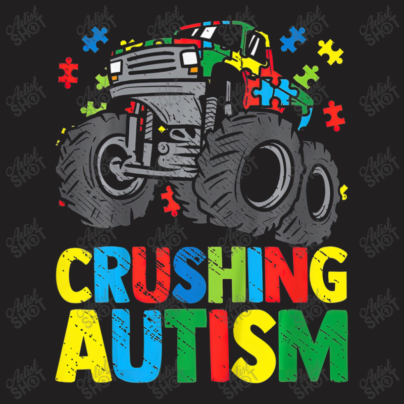 Monster Truck Crushing Austim Autism Awareness T-Shirt by LeiThompson | Artistshot