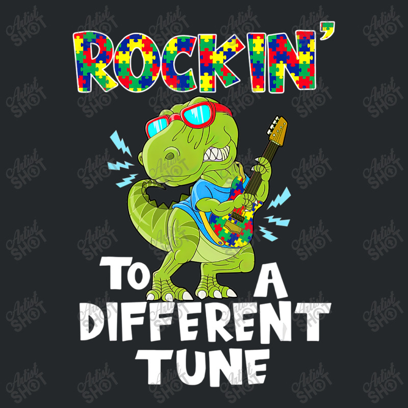 Rockin To A Different Tune Autism Awareness Dinosaur Crewneck Sweatshirt by LeiThompson | Artistshot