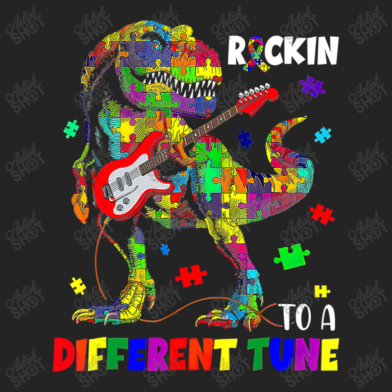 Rockin To A Different Tune Autism Awareness Trex Dinosaur 3/4 Sleeve Shirt by LeiThompson | Artistshot