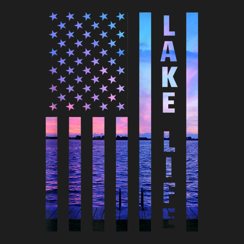 Lake Life American Flag Dock Sunset Wakeboarder Power Boat Zip Hoodie Classic T-shirt | Artistshot