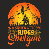 Vintage Sunset Australian Cattle Dog Ride Shotgun Halloween T Shirt Ladies Fitted T-shirt | Artistshot