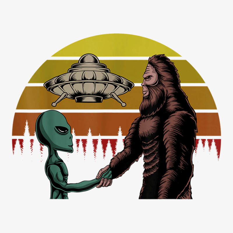 Alien With Ufo Shake Hands With Bigfoot In Sunset T Shirt Champion Hoodie | Artistshot