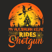 Vintage Sunset Australian Kelpie Dog Ride Shotgun Halloween T Shirt Ladies Fitted T-shirt | Artistshot