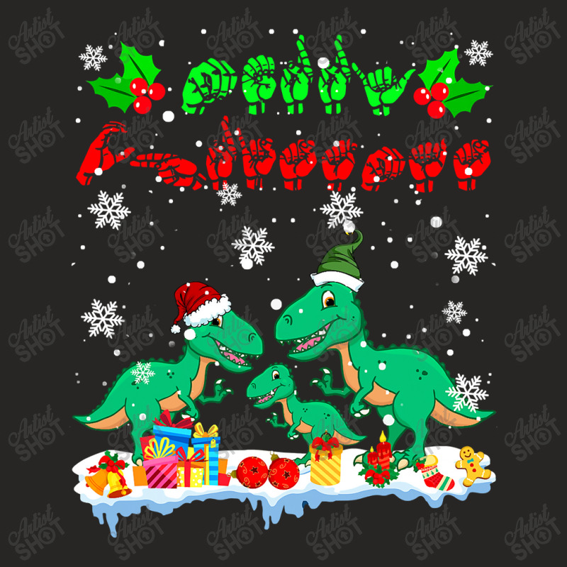 Merry Christmas Cute Xmas T Rex Asl Sign Language Family T Shirt Ladies Fitted T-Shirt by Rudy_Glenn | Artistshot