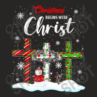 Christmas Begins With Christ Snowman Christian Cross Xmas T Shirt Ladies Fitted T-shirt | Artistshot