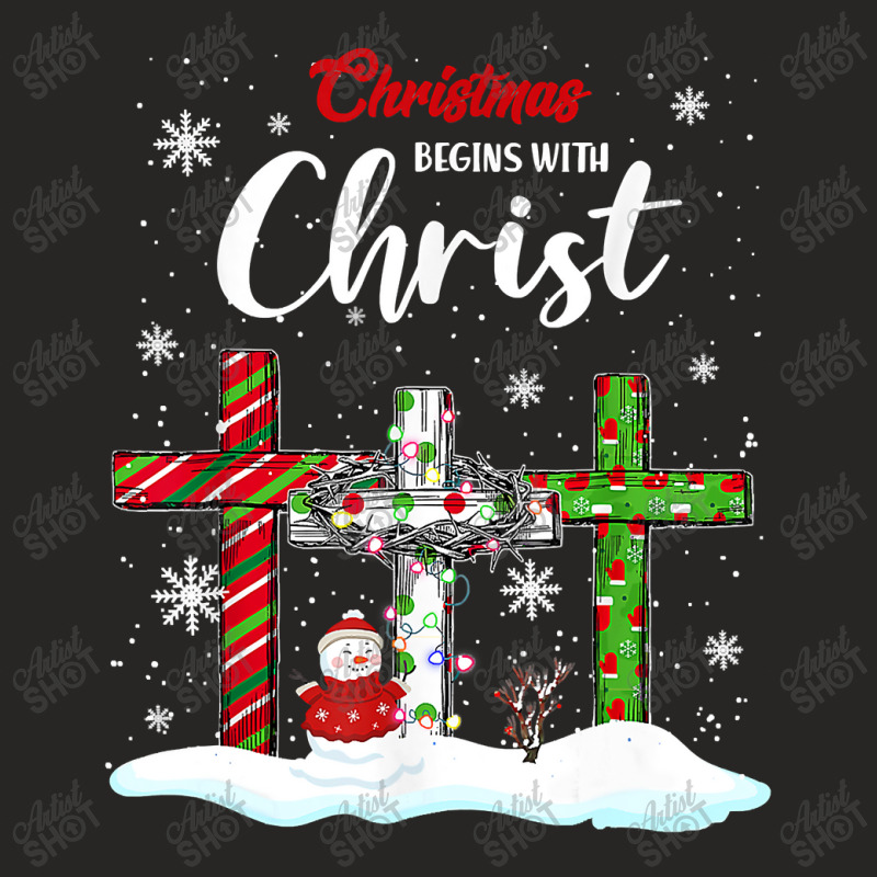 Christmas Begins With Christ Snowman Christian Cross Xmas T Shirt Ladies Fitted T-Shirt by Mark_Liegerot | Artistshot