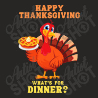 Happy Thanksgiving Turkey Arrives Carrying A Pie For Dinner T Shirt Ladies Fitted T-shirt | Artistshot