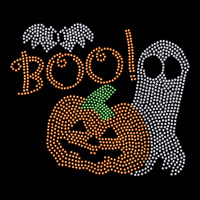 Rhinestone Transfer Pumpkin And Ghost With Boo For Halloween T Shirt Youth Jogger | Artistshot