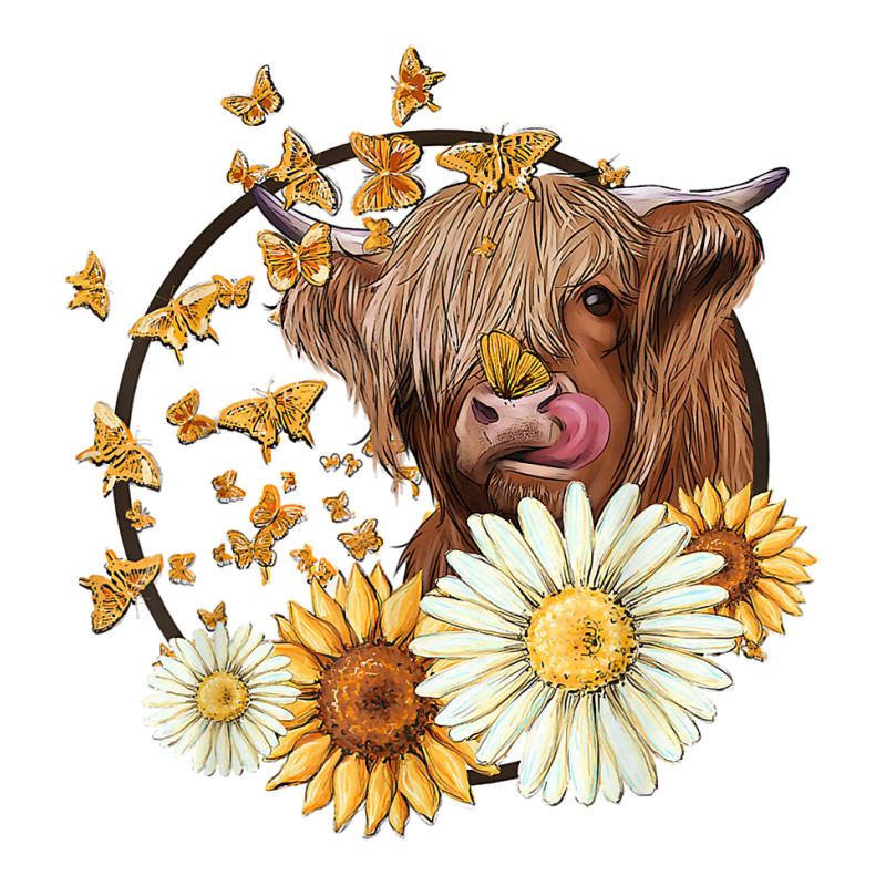 Highland Cow With Sunflowers Daisies Cow Animal Farm Western T Shirt Long Sleeve Baby Bodysuit | Artistshot