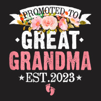 Womens Flowers Promoted To Great Grandma Est 2023 Women Family T Shirt T-shirt | Artistshot