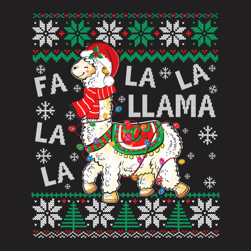 Fa La La Llama Christmas Santa Hat Lights Ugly Sweater 136 T-shirt | Artistshot