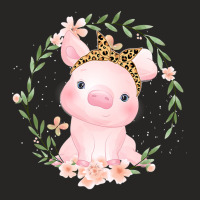 Pig With Leopard Headband Flower Tshirt Cute Pig Lover Gifts 50 Ladies Fitted T-shirt | Artistshot