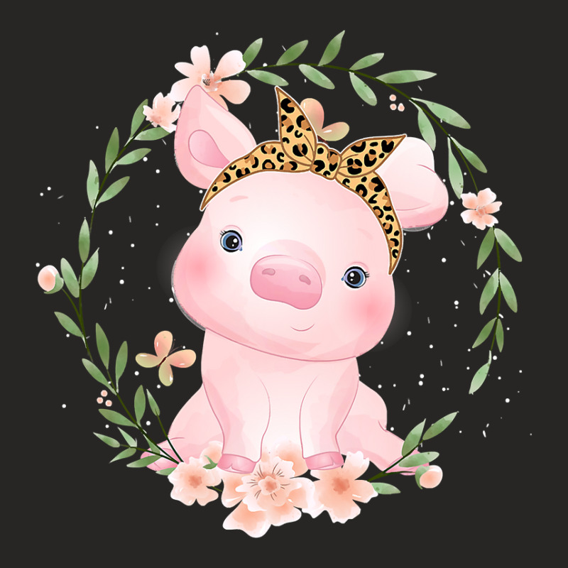 Pig With Leopard Headband Flower Tshirt Cute Pig Lover Gifts 50 Ladies Fitted T-Shirt by permad | Artistshot