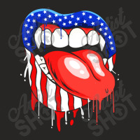 Lips With Vampire Teeth With Lipstick Color Ladies Fitted T-shirt | Artistshot