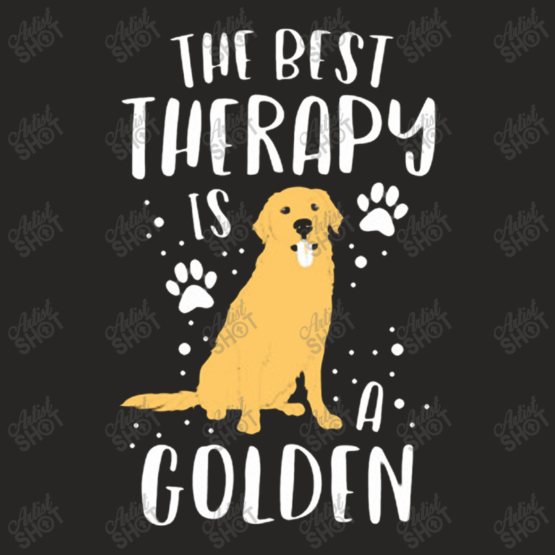 The Best Therapy Is A Golden Retriever Dog Puppy Ladies Fitted T-Shirt by lindavalere | Artistshot