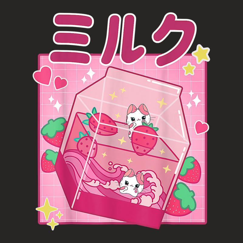 Funny Retro 90s Strawberry Milkshake Carton Kawaii Anime Cat T Shirt Ladies Fitted T-Shirt by kalerttjay | Artistshot