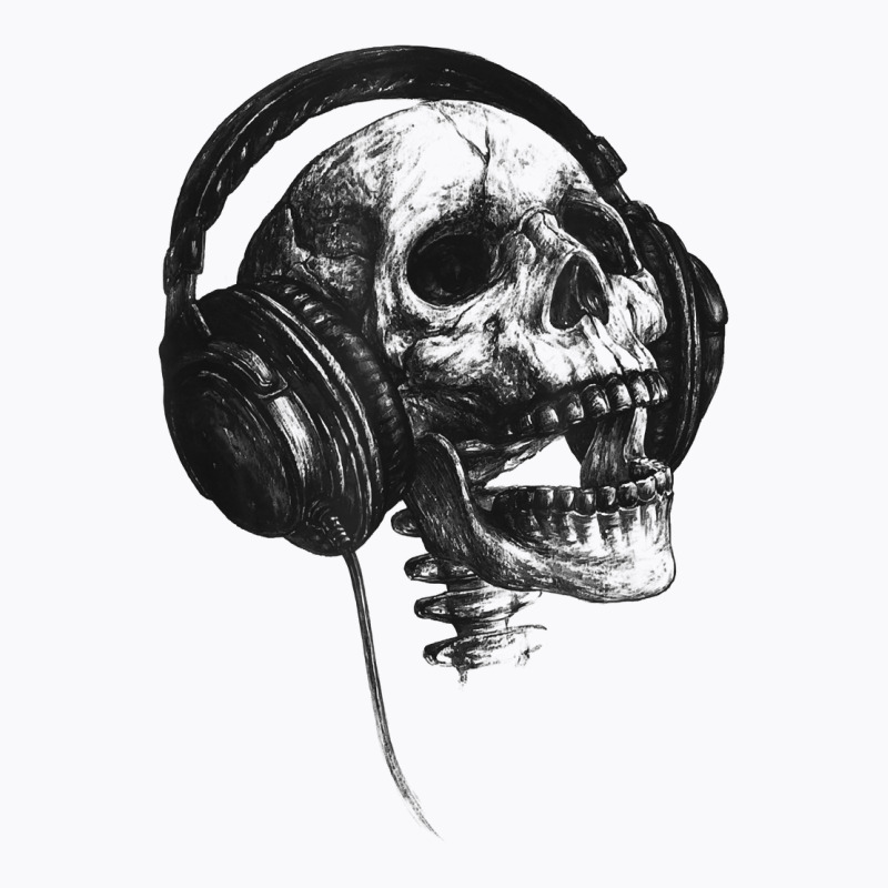 Music Forever Skull With Headphones Ink Graphic Rock Song T Shirt T-Shirt by jaiahlowes | Artistshot