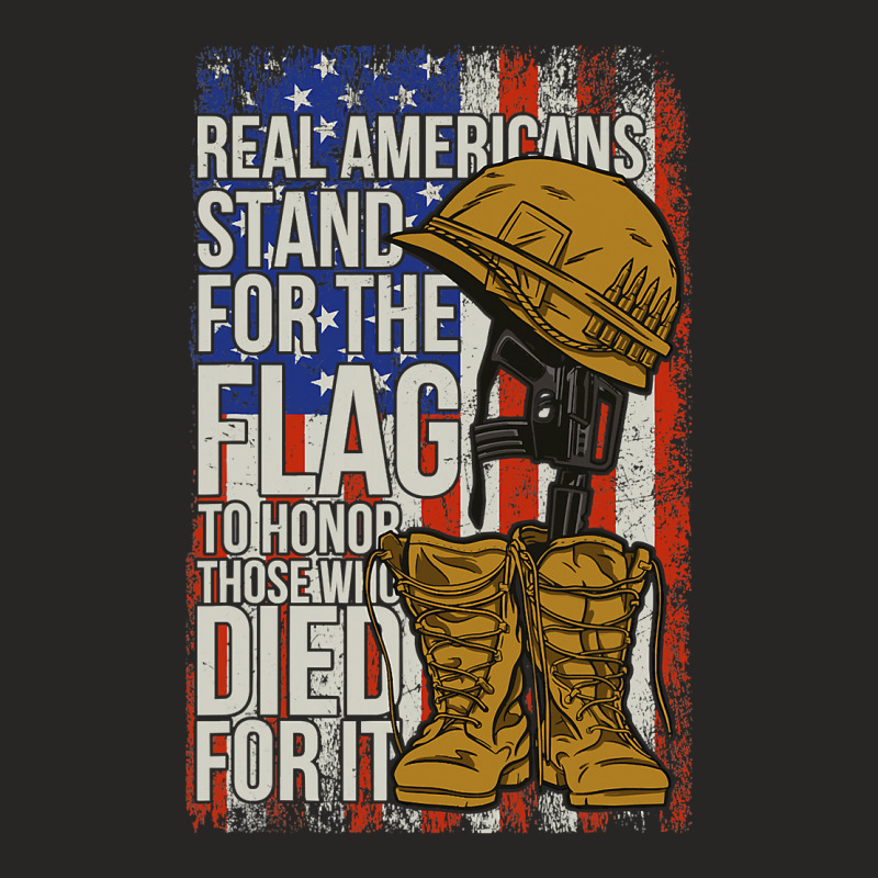 Americans Stand For The Flag To Hornor Those Who Died For It 141 Ladies Fitted T-Shirt by pester | Artistshot