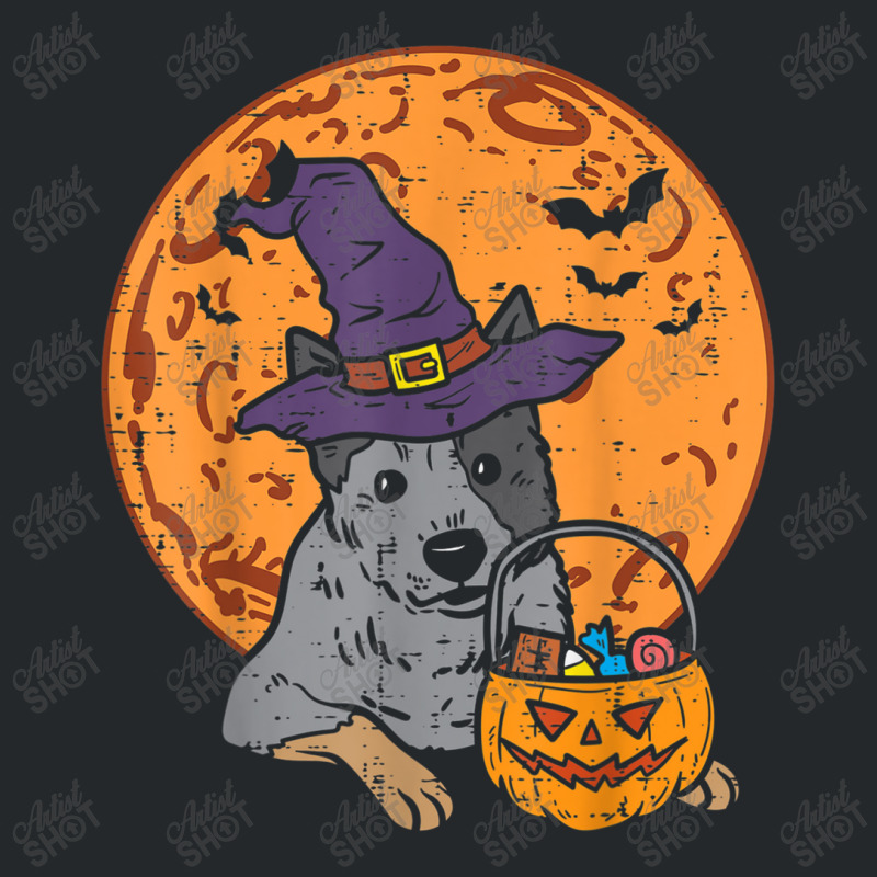 Heeler Witch Hat Moon Jack O Lantern Halloween Cattle Dog Crewneck Sweatshirt | Artistshot