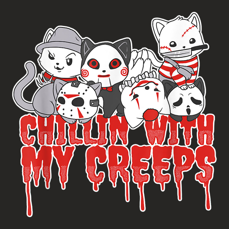 Chillin With My Creeps Cat Horror Serial Killer Halloween T Shirt Ladies Fitted T-Shirt by diles | Artistshot