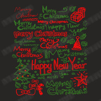 Merry Christmas Happy New Year Text Art Ladies Fitted T-shirt | Artistshot