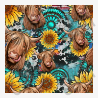 Highland Cow Sunflowers Turquoise Seamless Pattern Ladies Fitted T-shirt | Artistshot