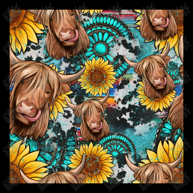 Highland Cow Sunflowers Turquoise Seamless Pattern Cropped Sweater | Artistshot