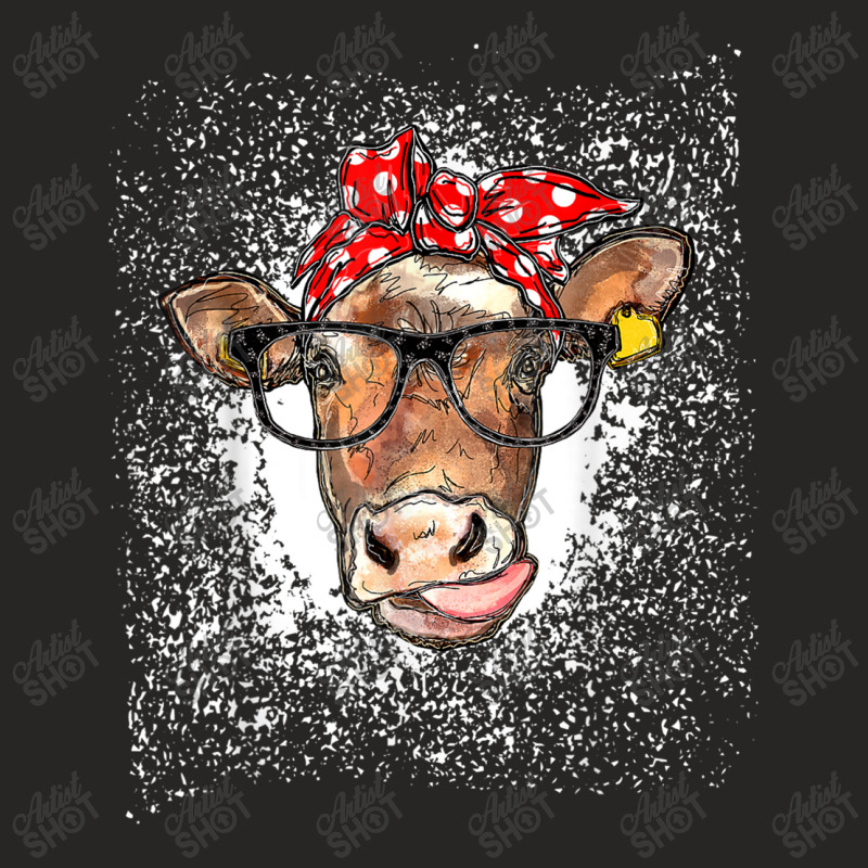 Women S Cow With Glasses And Red Bandana, Licking Heifer T Shirt Ladies Fitted T-Shirt by Great Tshirt | Artistshot