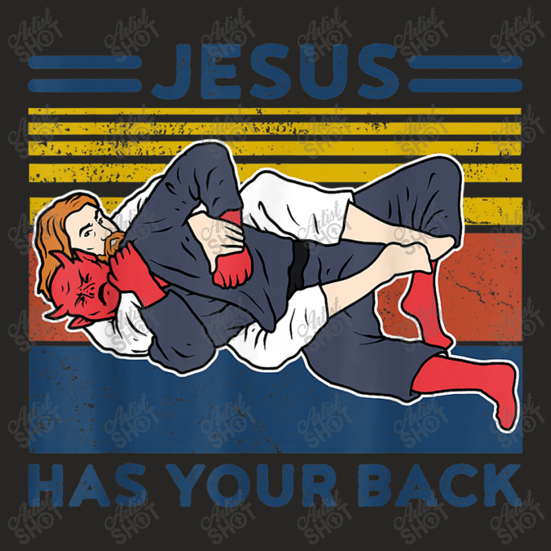 Jiu Jitsu S Jesus Has Your Back Mens Bjj Mma Jujitsu Ladies Fitted T-Shirt by TyDesign | Artistshot