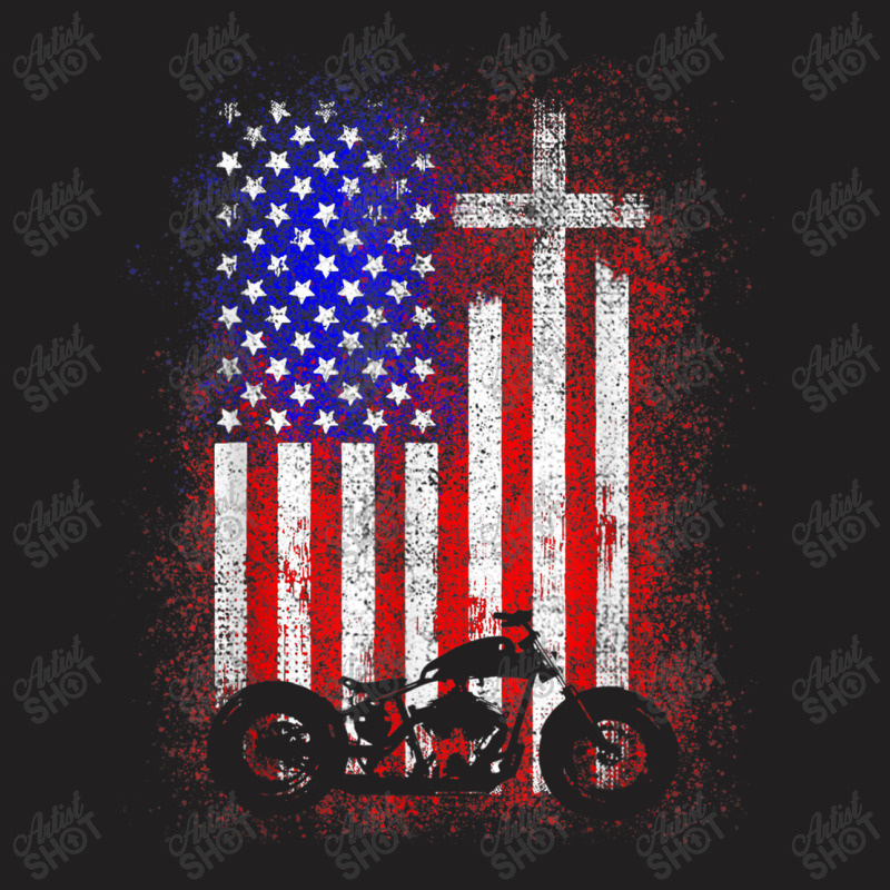 Vintage Motor Bike Usa Flag Christian Faith For Bikers Retro Vintage T-Shirt by Aria-Proctor | Artistshot