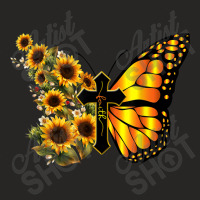 Vintage Women Men Faith Cross Sunflower Butterfly Christian Cartoon Ch Ladies Fitted T-shirt | Artistshot