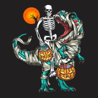 Halloween T  Shirt Halloween Skeleton Riding Mummy Dinosaur T Rex Pump T-shirt | Artistshot