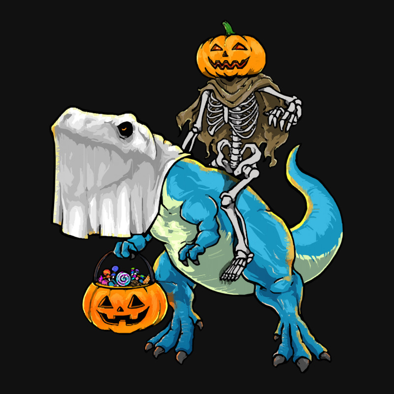 Halloween T  Shirt Halloween T Rex Skeleton Pumpkin T  Shirt Portrait Canvas Print | Artistshot