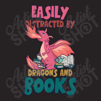 Easily Distracted By Dragon And Books Funny Dragon Designs Gift Men Vintage Cap | Artistshot