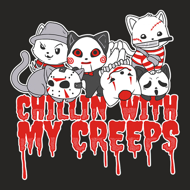 Chillin With My Creeps Cat Horror Serial Killer Halloween T Shirt Ladies Fitted T-Shirt by DarleneLee89 | Artistshot