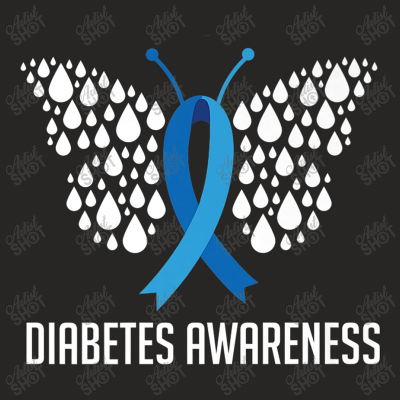 Blue Ribbon Fight Diabetes Awareness Month Ladies Fitted T-Shirt by NathanielDesign | Artistshot