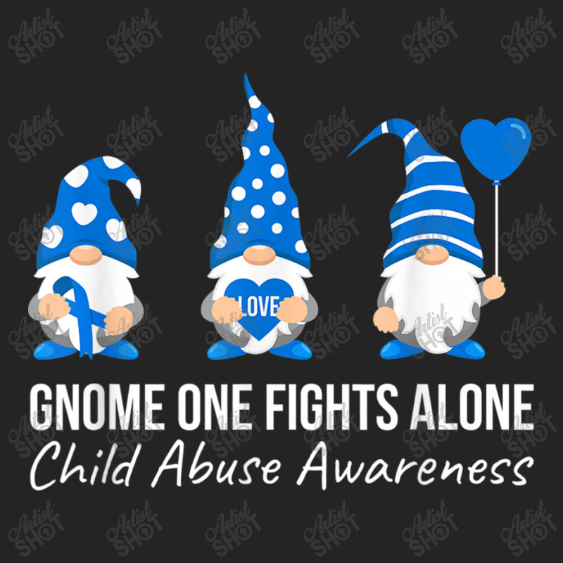 Gnome One Fights Alone Child Abuse Awareness Blue Ribbon 3/4 Sleeve Shirt by NathanielDesign | Artistshot