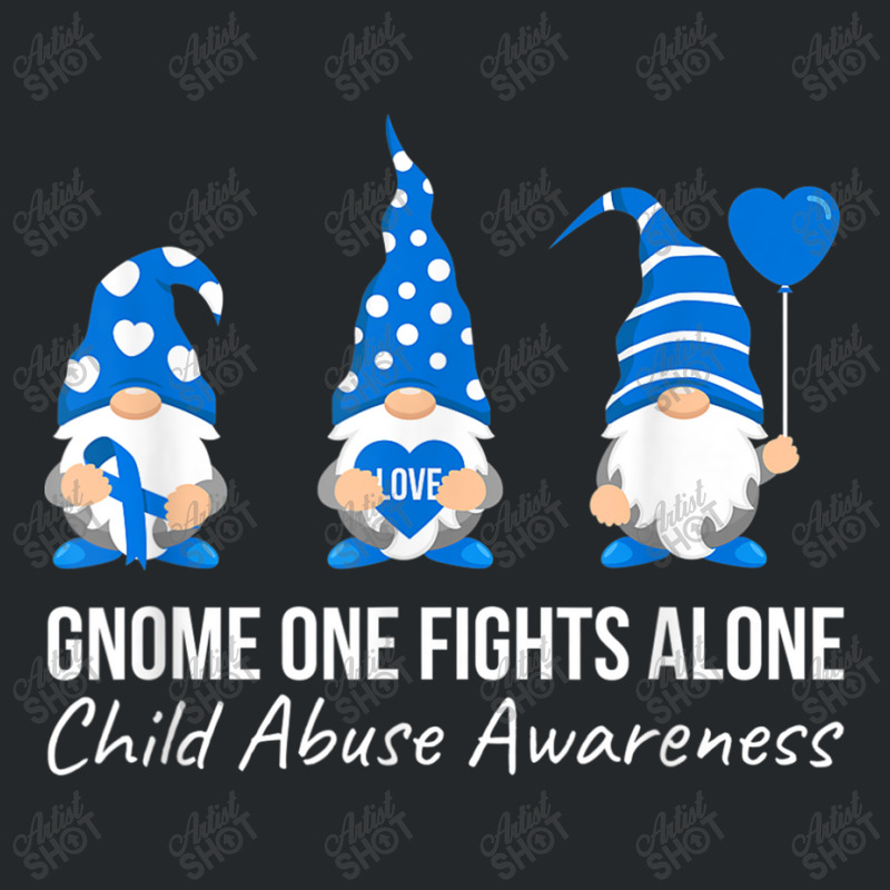 Gnome One Fights Alone Child Abuse Awareness Blue Ribbon Crewneck Sweatshirt by NathanielDesign | Artistshot