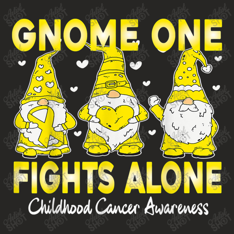 Gnome One Fights Alone Gnomies Childhood Cancer Awareness Ladies Fitted T-Shirt by NathanielDesign | Artistshot