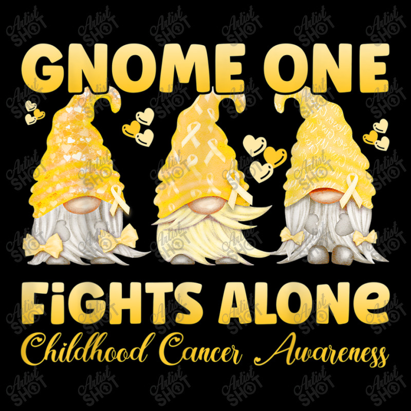 Gnome One Fights Alone Gold Childhood Cancer Awareness V-Neck Tee by NathanielDesign | Artistshot