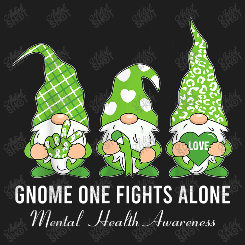 Green Ribbon Gnome One Fights Alone Mental Health Awareness Classic T-shirt by NathanielDesign | Artistshot