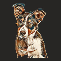 Australian Shepherd Dog Against Green Background Ladies Fitted T-shirt | Artistshot