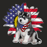 Sunflower American Flag Siberian Husky Dog Lovers Ladies Fitted T-shirt | Artistshot