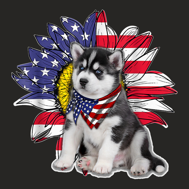 Sunflower American Flag Siberian Husky Dog Lovers Ladies Fitted T-Shirt by EaglesonBonnie | Artistshot