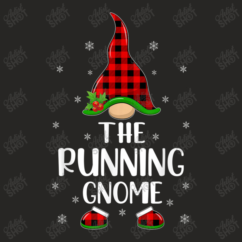 Red Buffalo Plaid Matching The Running Gnome Christmas Ladies Fitted T-Shirt by NathanielDesign | Artistshot