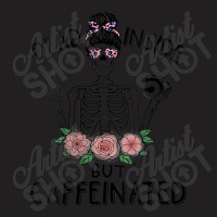 Womens Dead Inside But Caffeinated Halloween Messy Bun T-shirt | Artistshot