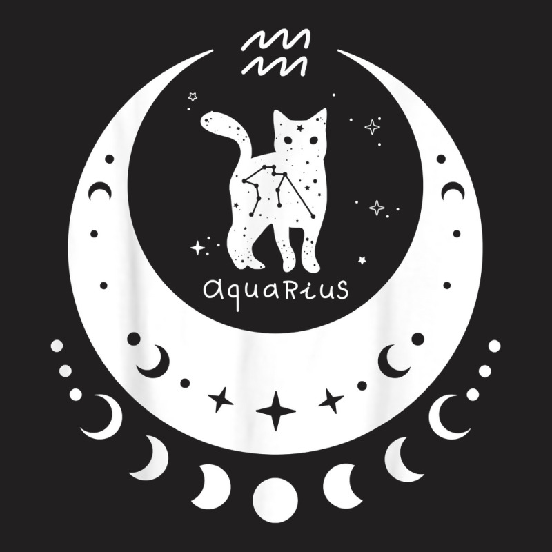 Zodiac Aquarius Horoscope Astrology Cat Crescent Moon T Shirt T-shirt | Artistshot