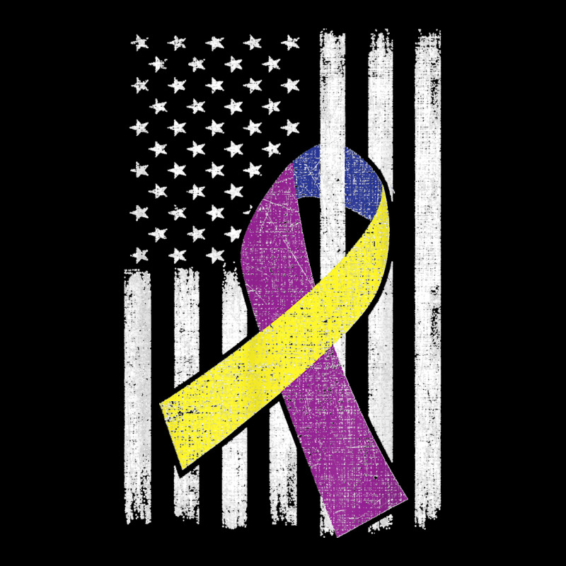 Bladder Cancer Awareness Purple Gold Ribbon American Flag V-Neck Tee by WirtzRichard | Artistshot