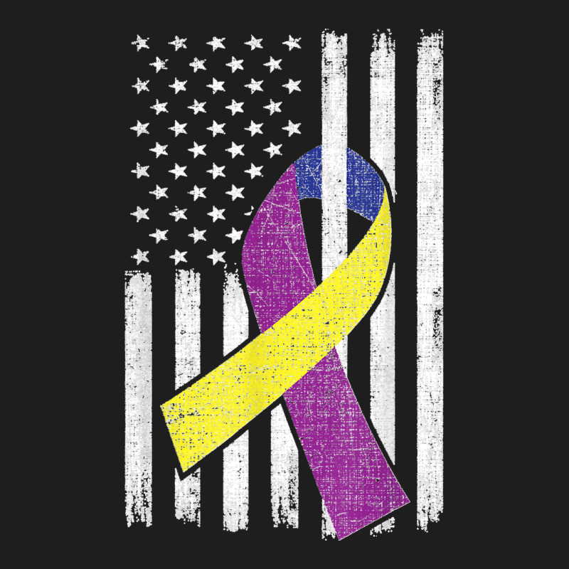 Bladder Cancer Awareness Purple Gold Ribbon American Flag Classic T-shirt by WirtzRichard | Artistshot