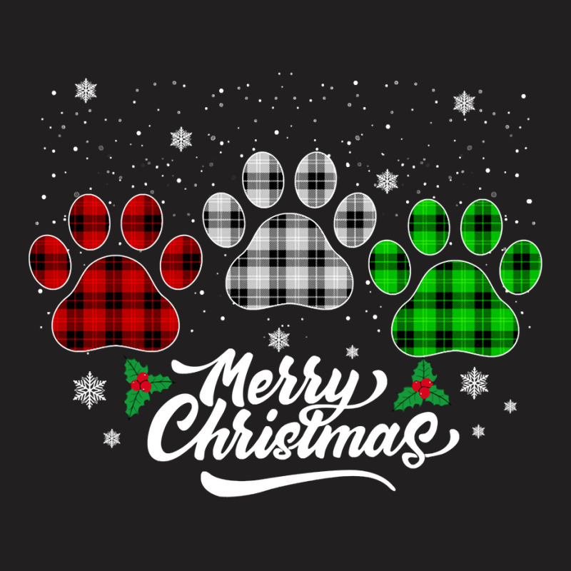 Merry Christmas Buffalo Plaid Shirt Red White Green Dog Paws Long Slee T-shirt | Artistshot